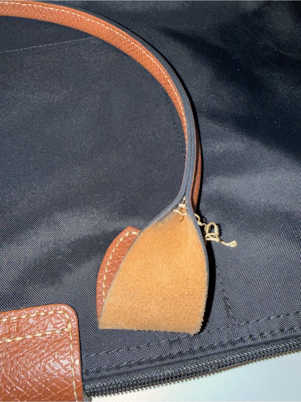 Longchamp Le Pliage Large Black Tote with Brown Leather Flap and Handle - Picture 7 of 10